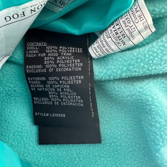 London Fog Kids Puffer Coat Jacket S/4 Blue Faux Fur Hood Embroidered Hearts - Picture 5 of 8